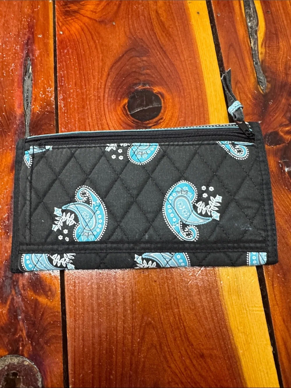 Tanya Lee Design Teal and Black Quilted Foldover Wristlet Clutch